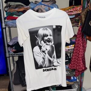 White Graphic Tee with Scream Print